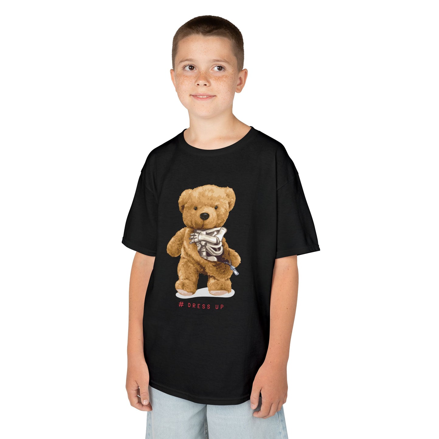 Cute Teddy Bear Kids Tee, Kids Cotton T-Shirt, Fun Graphic Tee, Childrens Holiday Gift, Soft Casual Wear Black