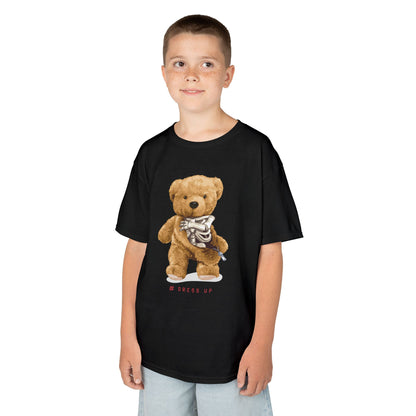 Cute Teddy Bear Kids Tee, Kids Cotton T-Shirt, Fun Graphic Tee, Childrens Holiday Gift, Soft Casual Wear Black