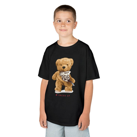 Cute Teddy Bear Kids Tee, Kids Cotton T-Shirt, Fun Graphic Tee, Childrens Holiday Gift, Soft Casual Wear Black
