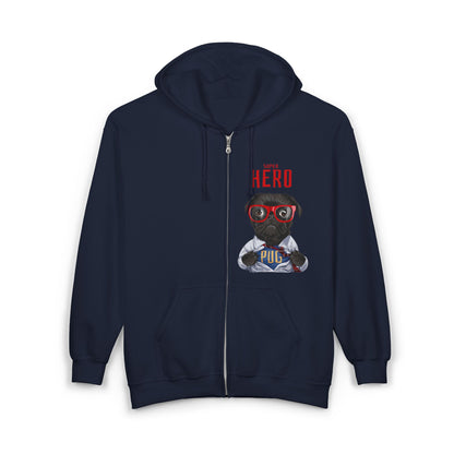 Hero Pug Full Zip Hoodie, Unisex Sweatshirt, Pet Lover Gift, Cute Hoodie, Dog Lover Apparel, Birthday Present, Funny Sweatshirt