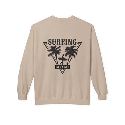 Miami Surfing Sweatshirt, Unisex Sweatshirt, Beach Lover Gift, Casual Layering Piece, Summer Vibes Apparel, Surfing Lifestyle Clothing