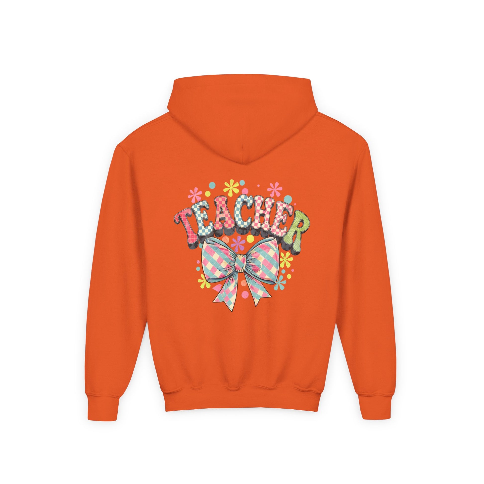 Teacher Hoodie with Colorful Floral Bow Design, Ideal Gift for Educators, School Spirit Wear, Teacher Appreciation, Back to School