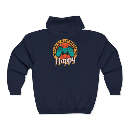 Gaming Happiness Zip Hoodie, Perfect Gift for Gamers, Cozy Unisex Hooded Sweatshirt, Fun Gaming Apparel, Casual Everyday Wear