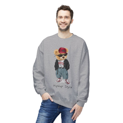 Hip Hop Bear Sweatshirt, Streetwear Crewneck, Unisex Fleece Top, Trendy Gift, Casual Style, Fashionable Layering Piece