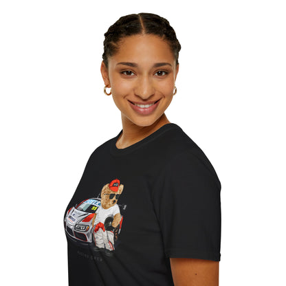 Racing Bear Unisex T-Shirt, Cute Animal Apparel, Car Lovers Gift, Fun Racing Shirt, Gift for Him/Her