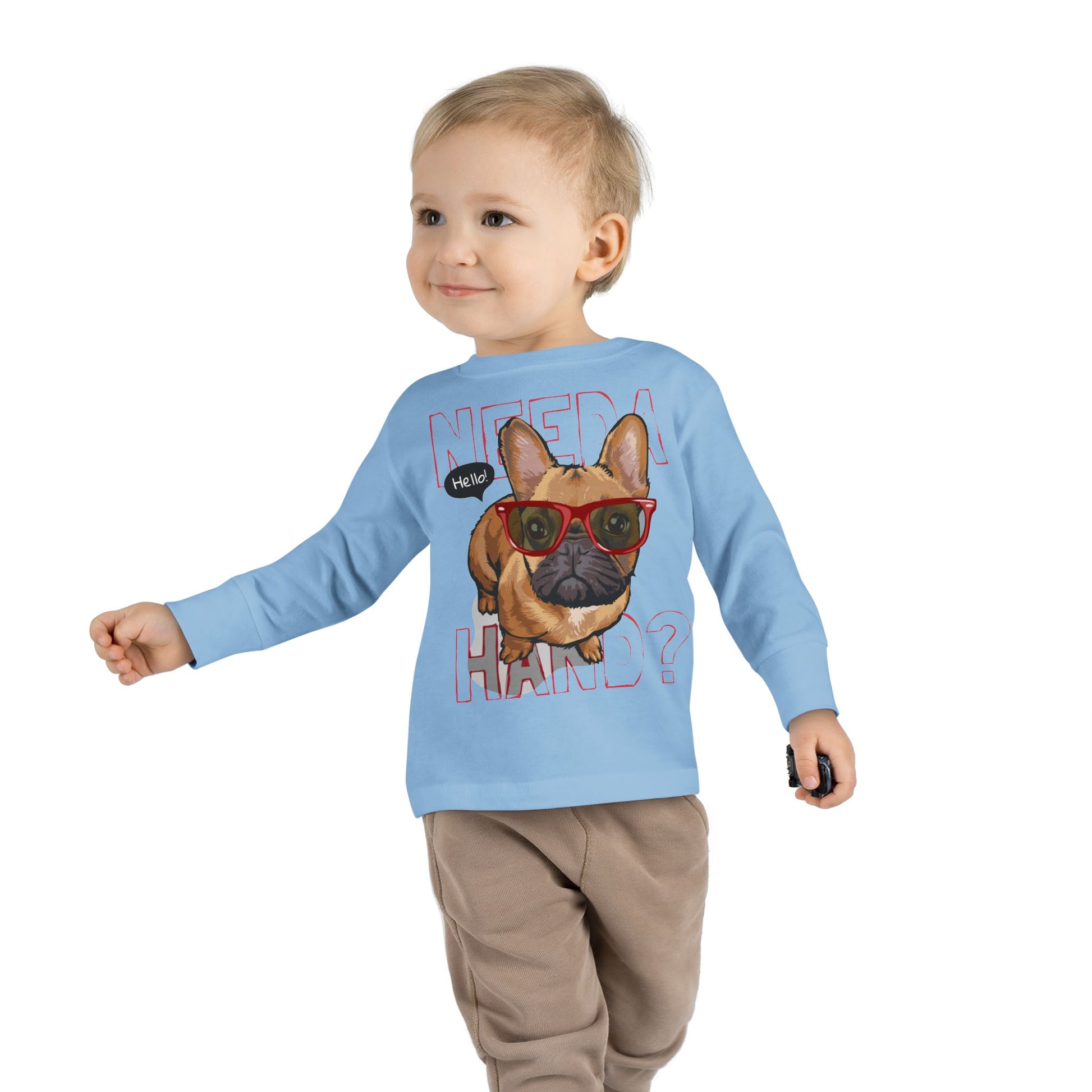 Hello French Bulldog Toddler Tee, Cute Kids Shirt, Toddler Long Sleeve, Dog Lover Gift, Fun Pet Tee, Birthday Outfit, Playdate Wear