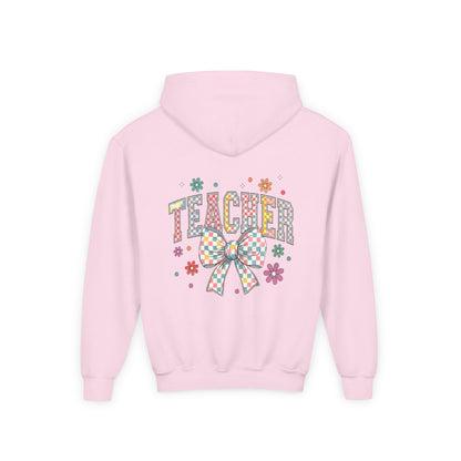 Teacher Appreciation Youth Hooded Sweatshirt - Cute Bow Design, Perfect Gift for Educators, Back to School, Christmas, Birthday