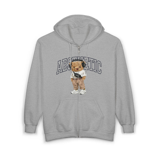 Aesthetic Bear Zip Hoodie, Cute Animal Hoodie, Trendy Sweatshirt, Cozy Fashion, Casual Gift for Her