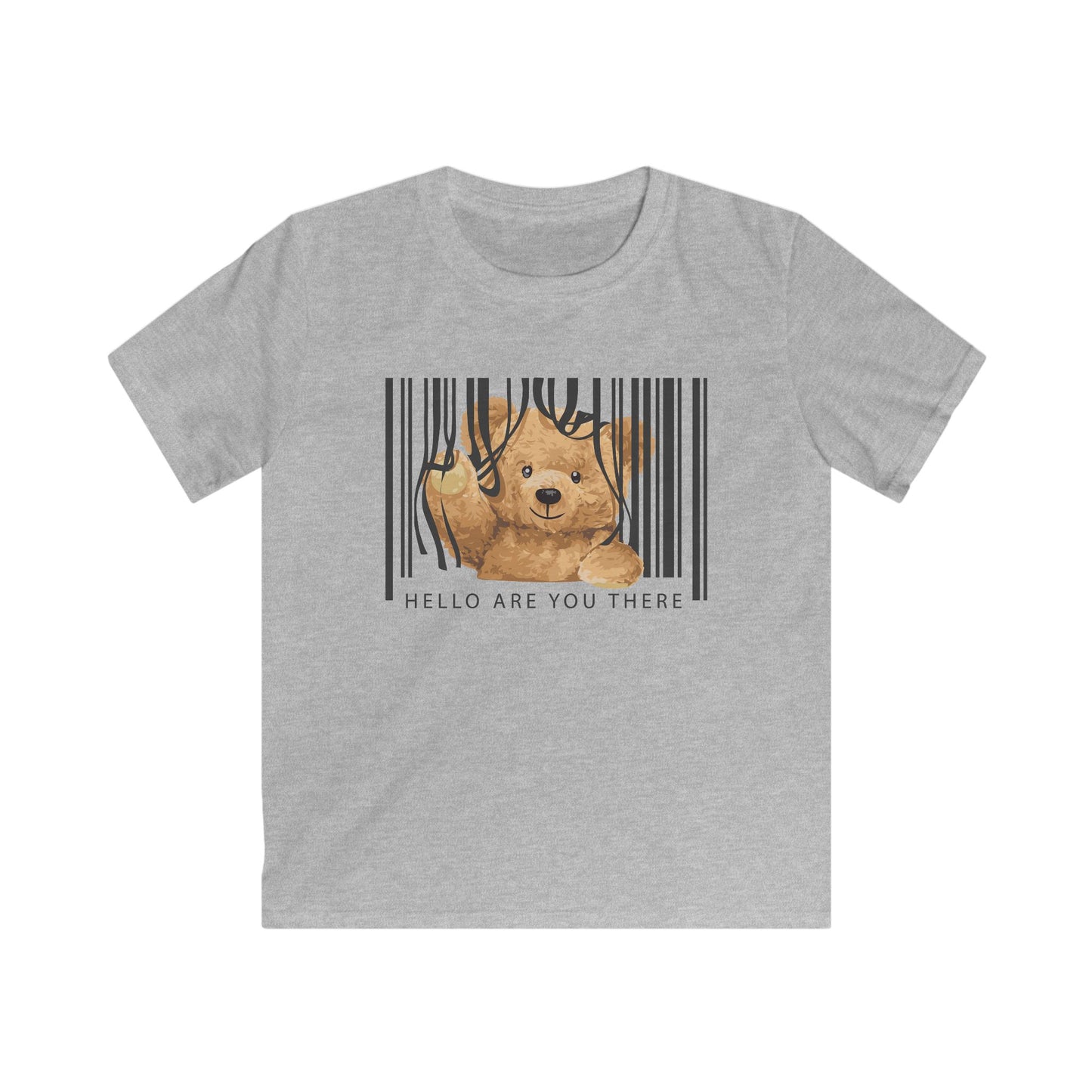 Cute Kids Tee with Bear Design - 'Hello Are You There?' Graphic, Childrens T-Shirt, Animal Lover Gift, Fun Casual Wear, Birthday Present Sport Grey