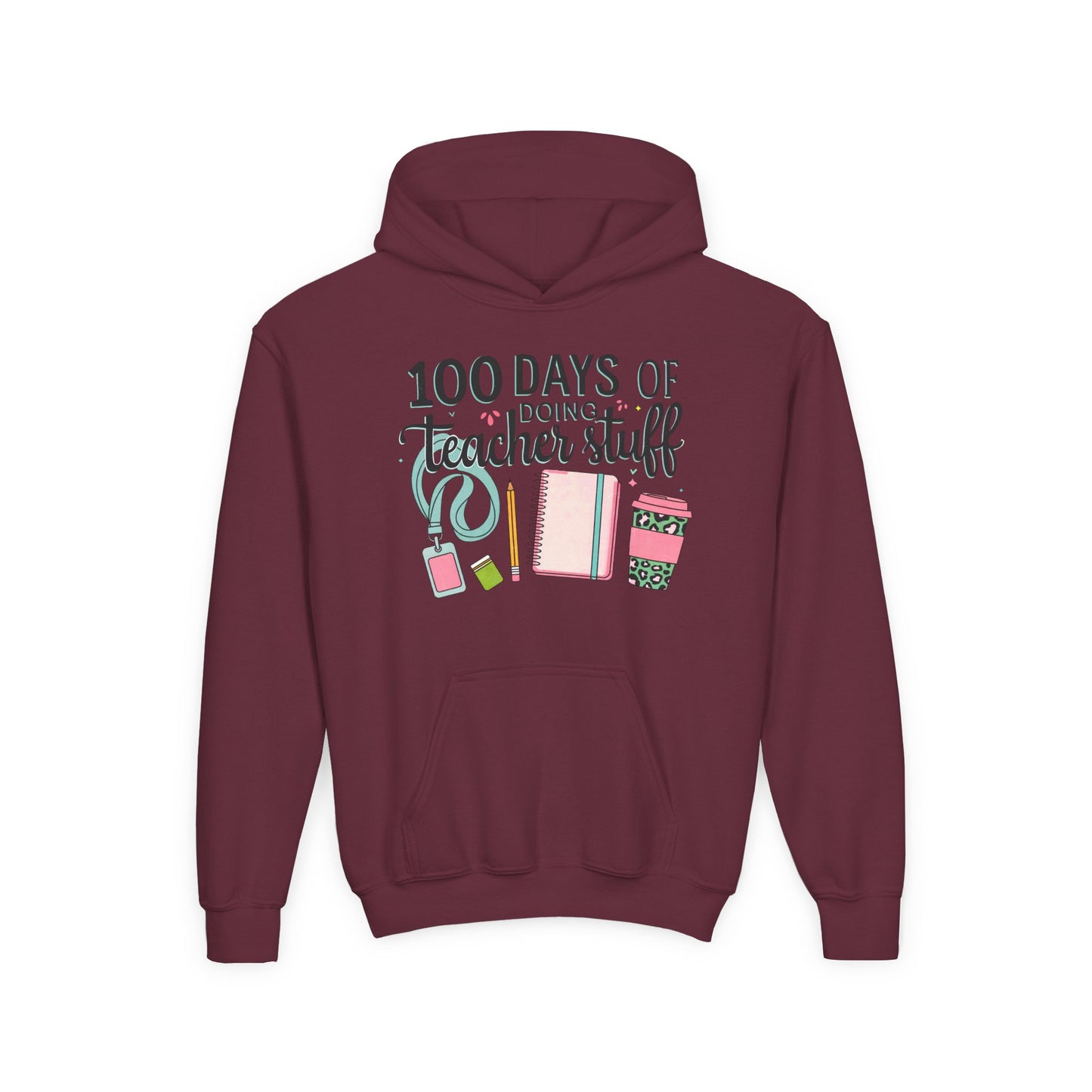 Teacher Appreciation Youth Hoodie, Perfect for School Days, Gifts for Educators, 100 Days of Teacher Stuff, Cozy Classroom Wear, Fun Maroon