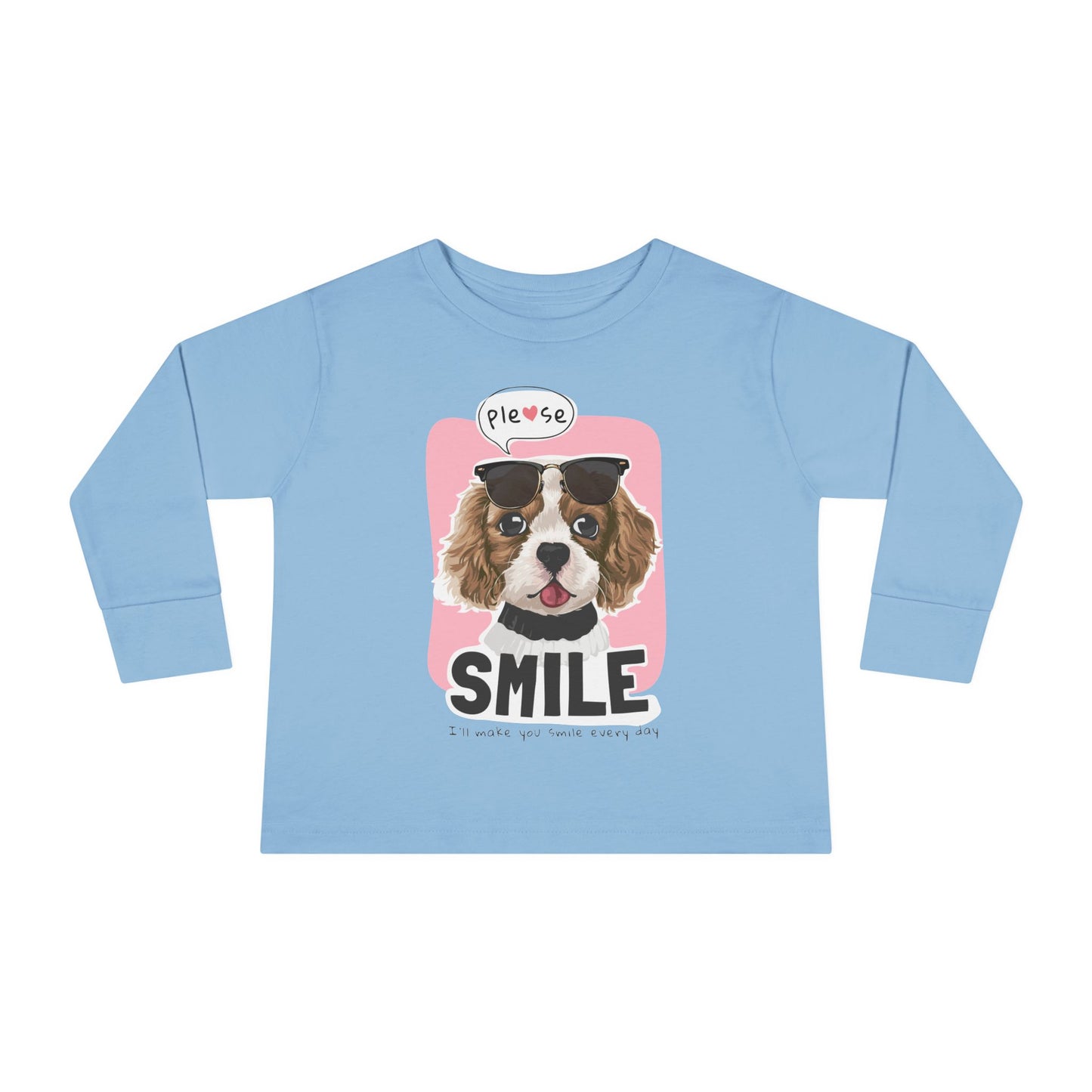 Toddler Long Sleeve Tee with Adorable Dog Design, Cute Kids Shirt, Birthday Gift, Pet Lovers Apparel, Everyday Wear Light Blue