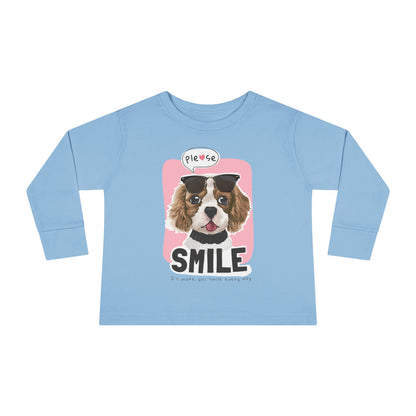 Toddler Long Sleeve Tee with Adorable Dog Design, Cute Kids Shirt, Birthday Gift, Pet Lovers Apparel, Everyday Wear Light Blue