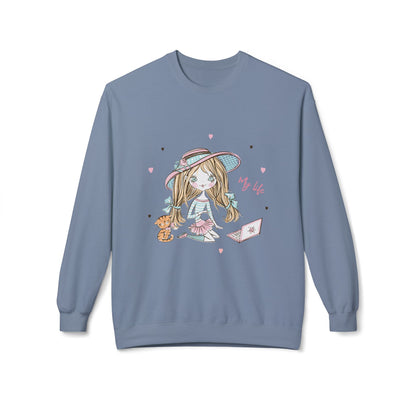Cute Illustrated Crewneck Sweatshirt, Cozy Everyday Wear, Gift for Her, Fun Fashion, Casual Outfit, Birthday Present Stone Blue