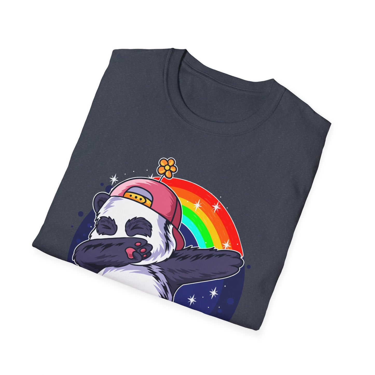 Rainbow Panda Unisex Softstyle T-Shirt, Cute Panda Tee, Gift for Animal Lovers, Fun Casual Wear, Birthday Present, Streetwear Fashion