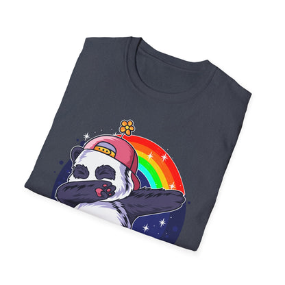 Rainbow Panda Unisex Softstyle T-Shirt, Cute Panda Tee, Gift for Animal Lovers, Fun Casual Wear, Birthday Present, Streetwear Fashion