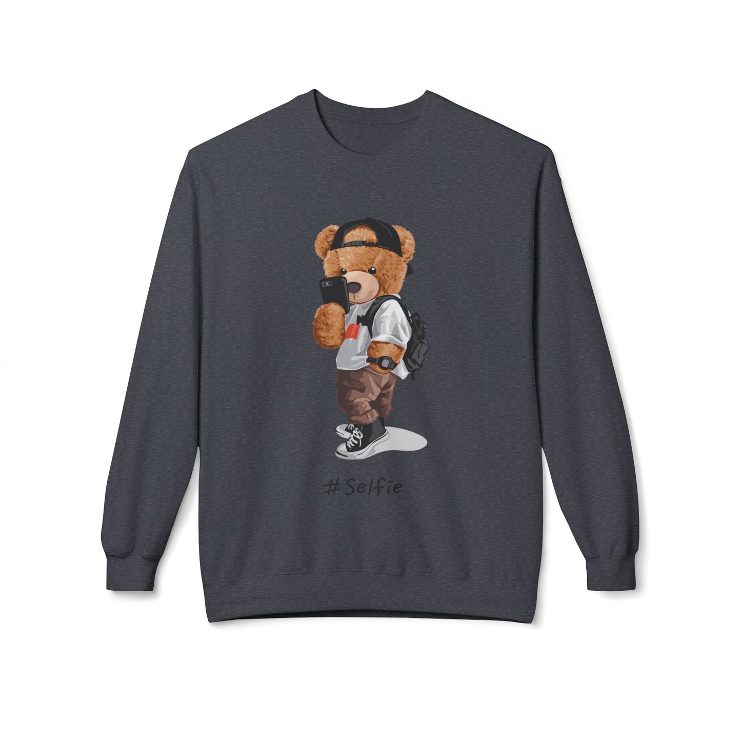 Cute Bear Selfie Sweatshirt, Trendy Gift for Teens, Cozy Fleece Crew, Fashionable Streetwear, Perfect for Casual Days, Instagram Vibes