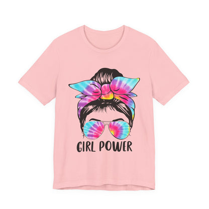 Girl Power Tie-Dye Tee, Unisex Short Sleeve Shirt, Feminist Apparel, Gift for Her, Casual Everyday Wear, Birthday Present Pink