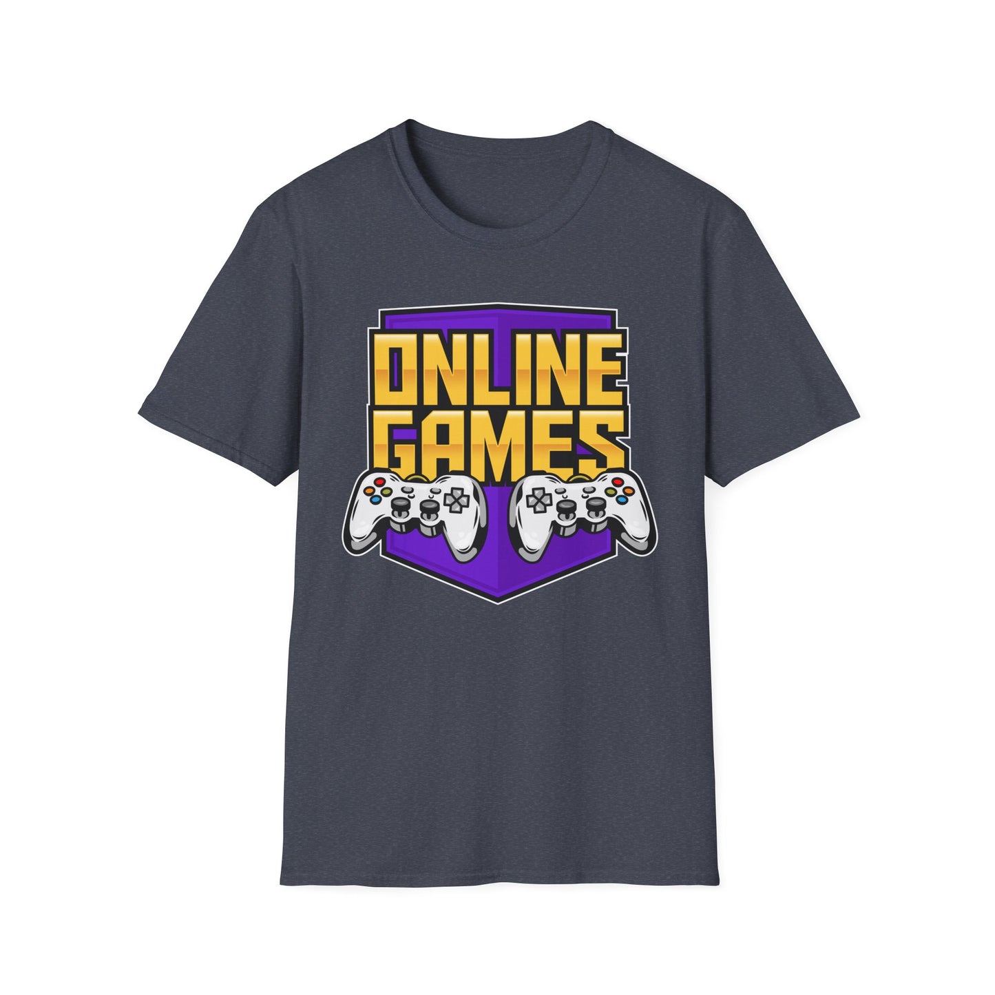 Unisex Softstyle Gaming T-Shirt, Retro Online Games Tee, Gift for Gamers, Casual Wear, Birthday and Holiday Apparel Heather Navy