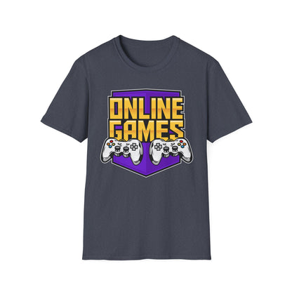 Unisex Softstyle Gaming T-Shirt, Retro Online Games Tee, Gift for Gamers, Casual Wear, Birthday and Holiday Apparel Heather Navy