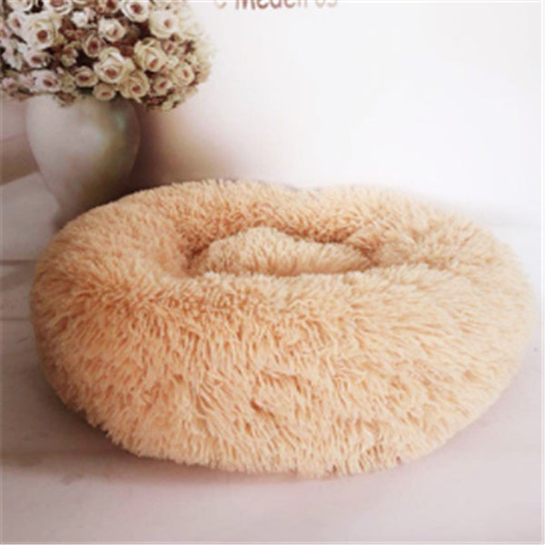 Round Long Hairy Autumn And Winter Nest Pad Cat Mattress Apricot