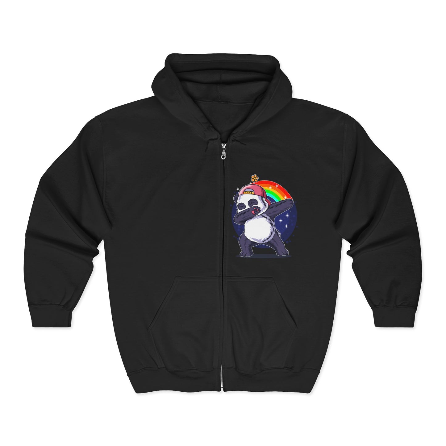 Panda Dabbing Rainbow Zip Hoodie Black