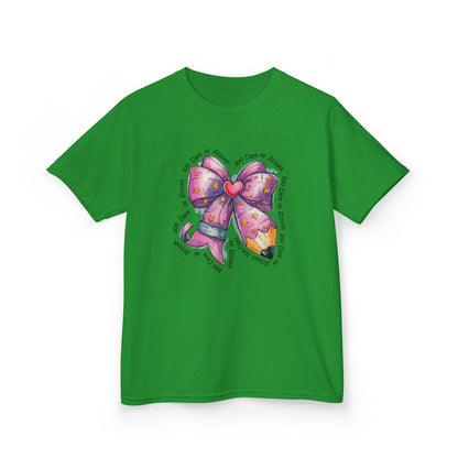 Kids Bow Graphic Tee, Birthday Gift for Girls, Cute Summer Top, Fun Kids Clothing, Birthday Party Attire, Playful Fashion Irish Green