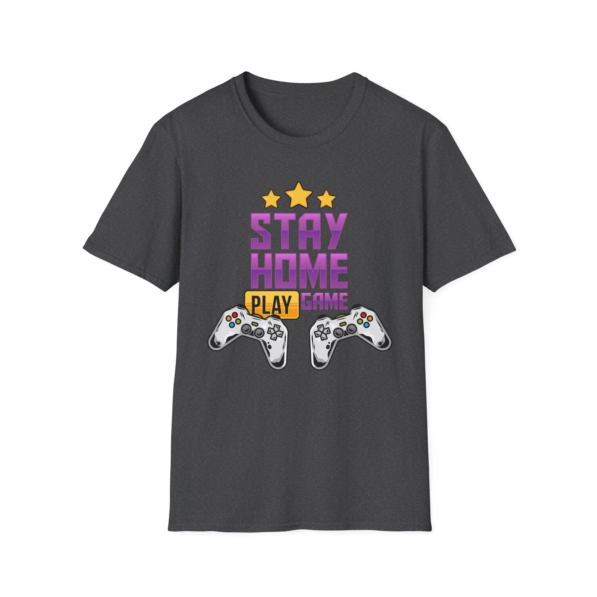 Stay Home Play Game Unisex Softstyle T-Shirt, Gamer Gift, Video Game Tee, Casual Wear, Birthday Present, Gaming Apparel