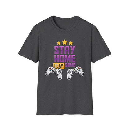 Stay Home Play Game Unisex Softstyle T-Shirt, Gamer Gift, Video Game Tee, Casual Wear, Birthday Present, Gaming Apparel