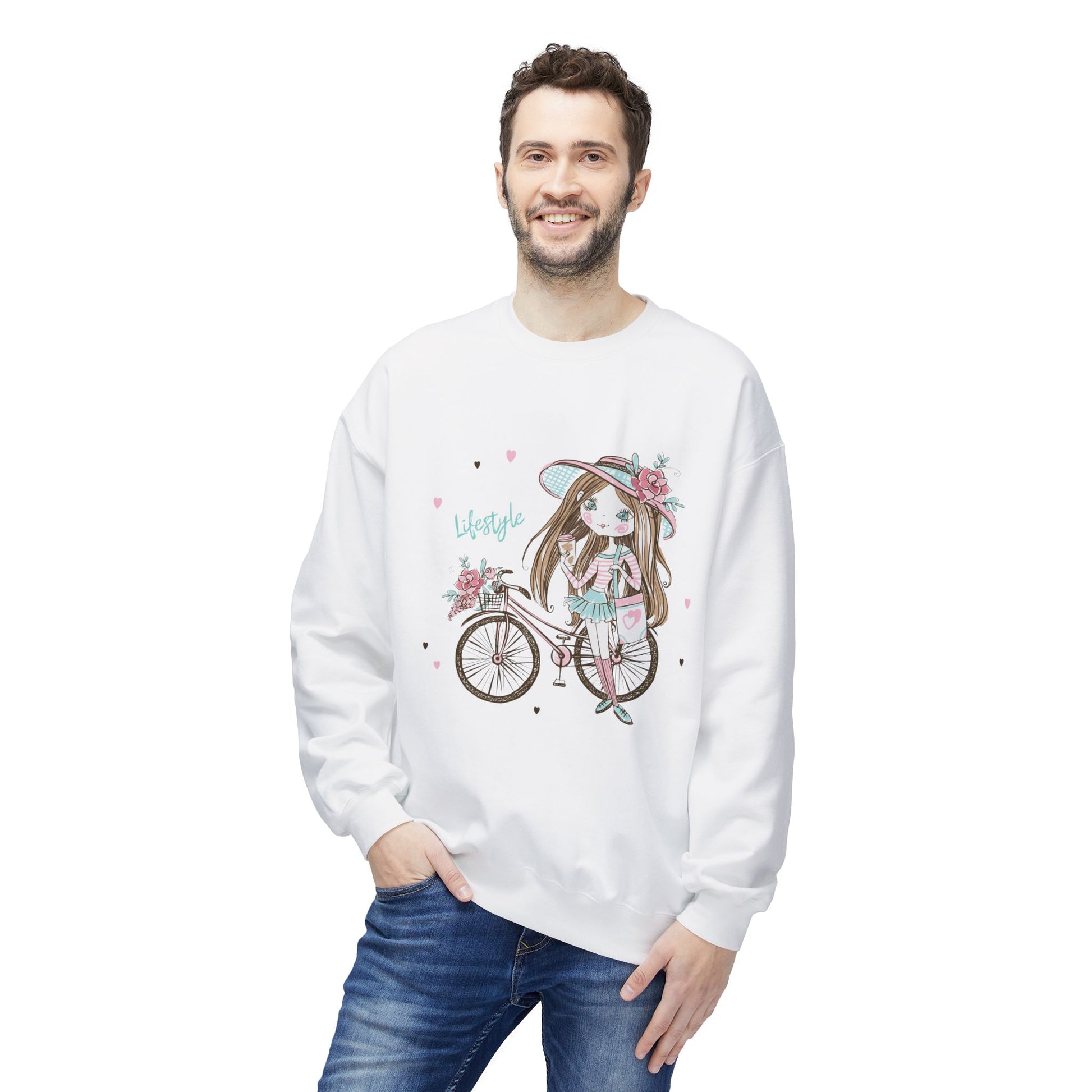 Chic Fleece Sweatshirt with Whimsical Bicycle Design - Perfect for Cozy Days, Gift for Cyclists, Cute Outfit for Spring, Birthday