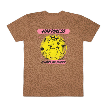 Leopard Print Happiness T-Shirt | Always Be Happy Tee | Trendy Graphic Tee, Casual Wear, Gift for Friends, Positive Vibes Brown Leopard