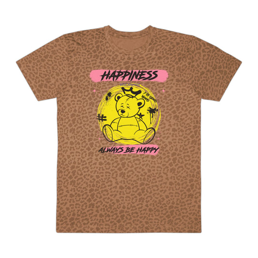 Leopard Print Happiness T-Shirt | Always Be Happy Tee | Trendy Graphic Tee, Casual Wear, Gift for Friends, Positive Vibes Brown Leopard