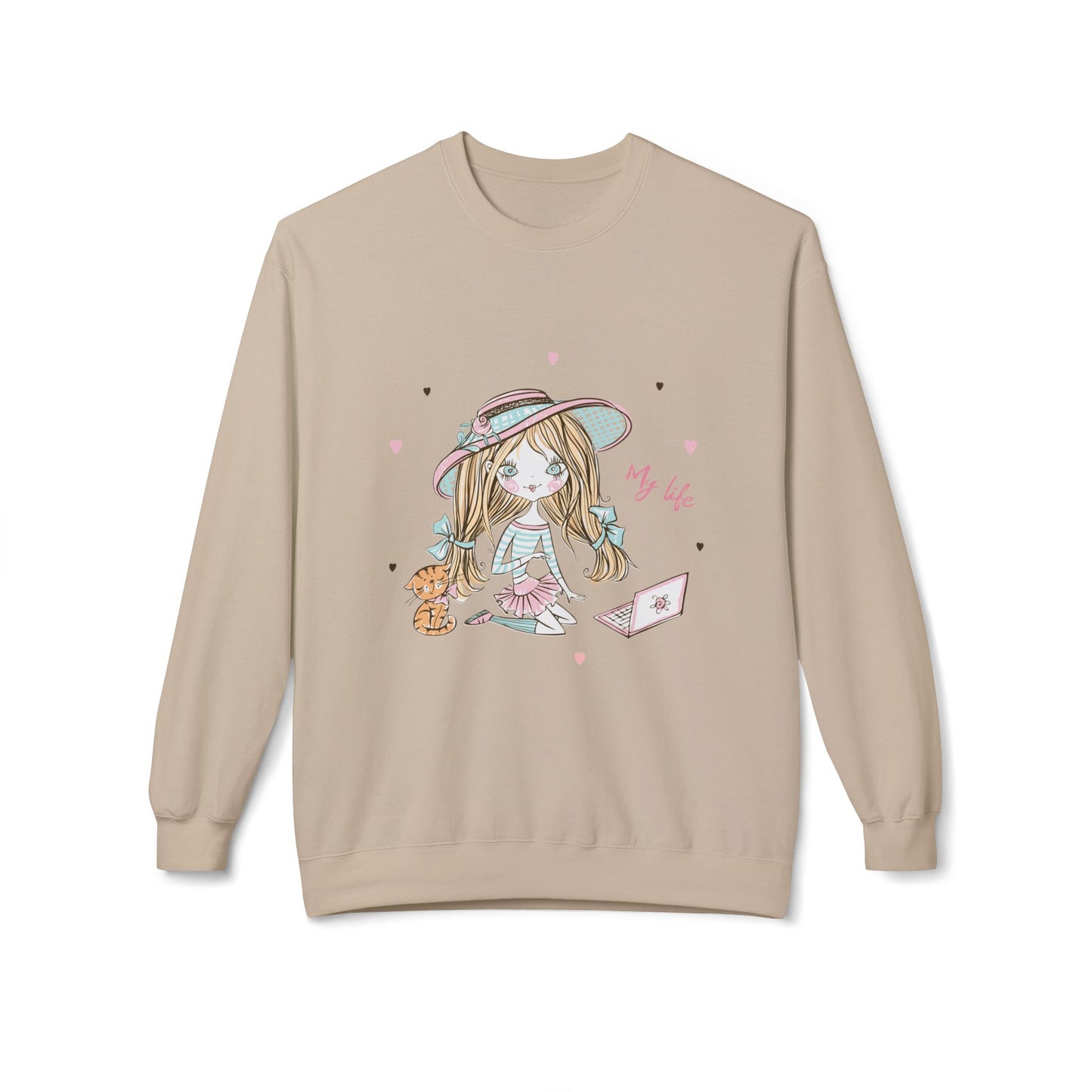 Cute Illustrated Crewneck Sweatshirt, Cozy Everyday Wear, Gift for Her, Fun Fashion, Casual Outfit, Birthday Present Sand