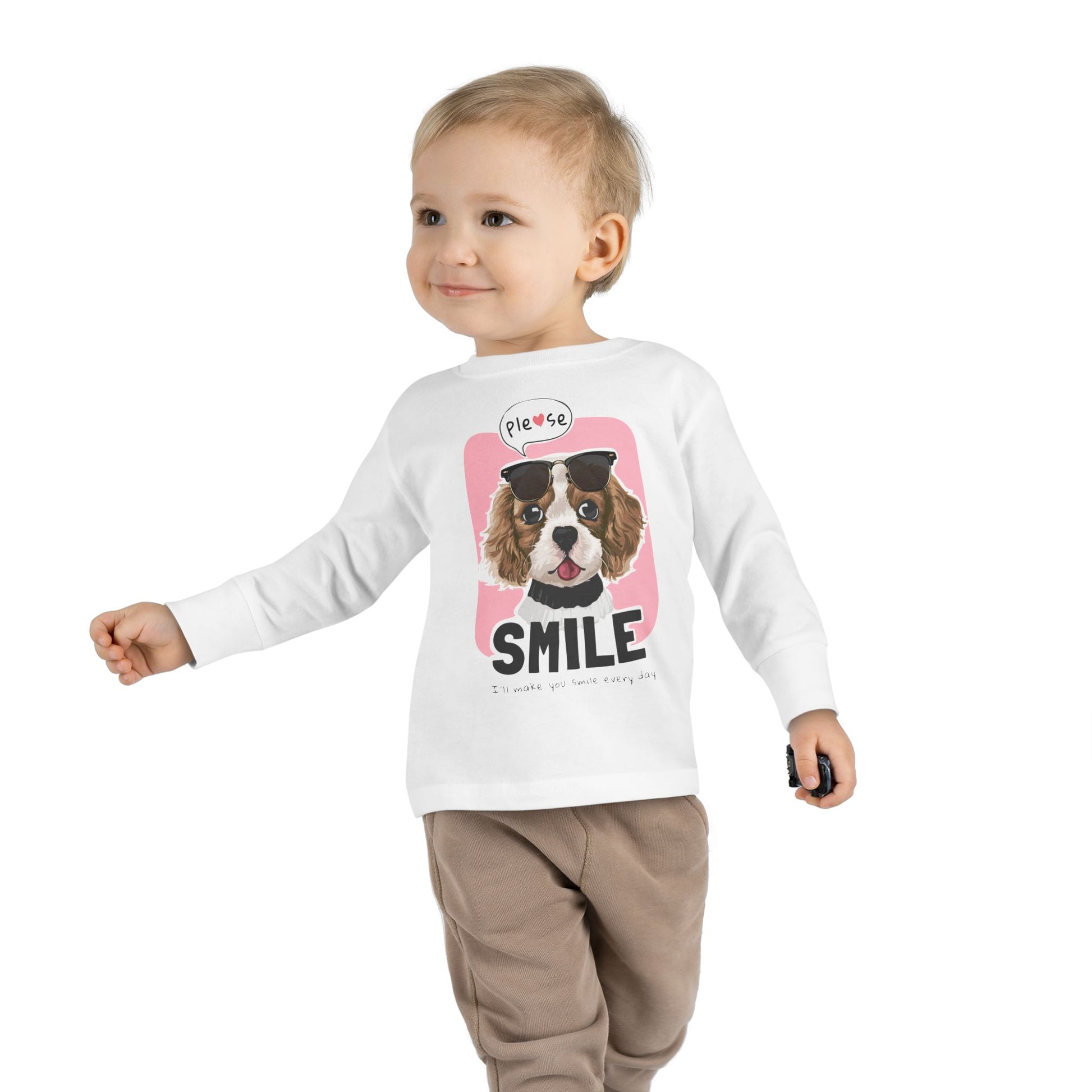 Toddler Long Sleeve Tee with Adorable Dog Design, Cute Kids Shirt, Birthday Gift, Pet Lovers Apparel, Everyday Wear