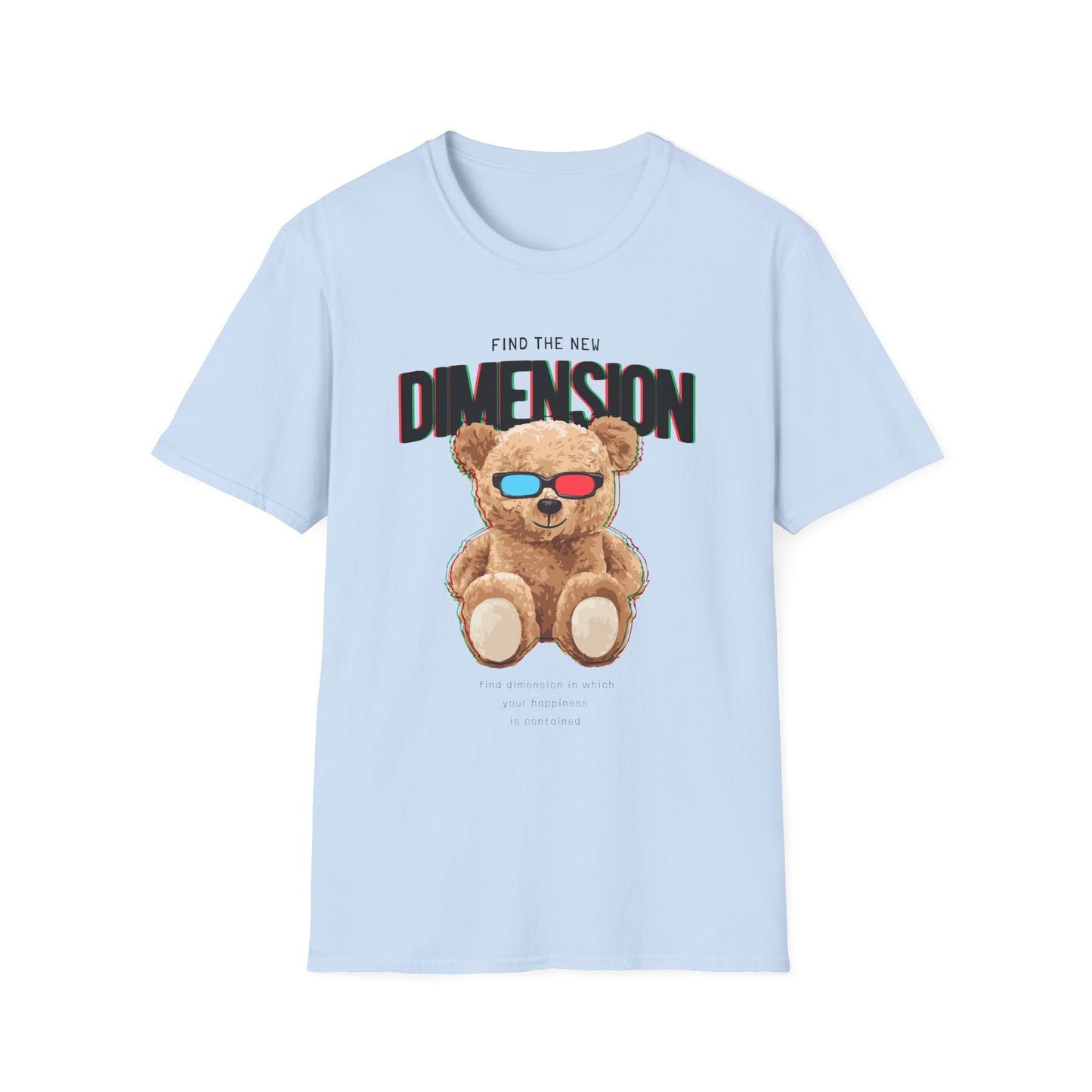3D Teddy Bear Graphic Unisex Softstyle T-Shirt | Fun Casual Wear, Gift for Teens, Cute Outfit for Movie Night, Gift for Birthdays Light Blue