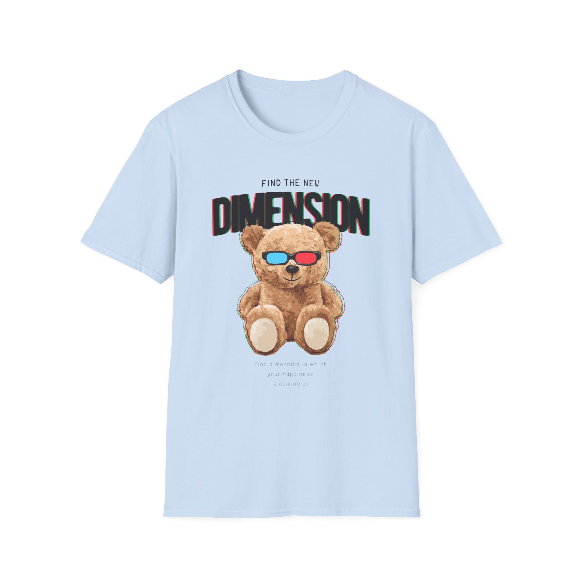 3D Teddy Bear Graphic Unisex Softstyle T-Shirt | Fun Casual Wear, Gift for Teens, Cute Outfit for Movie Night, Gift for Birthdays Light Blue