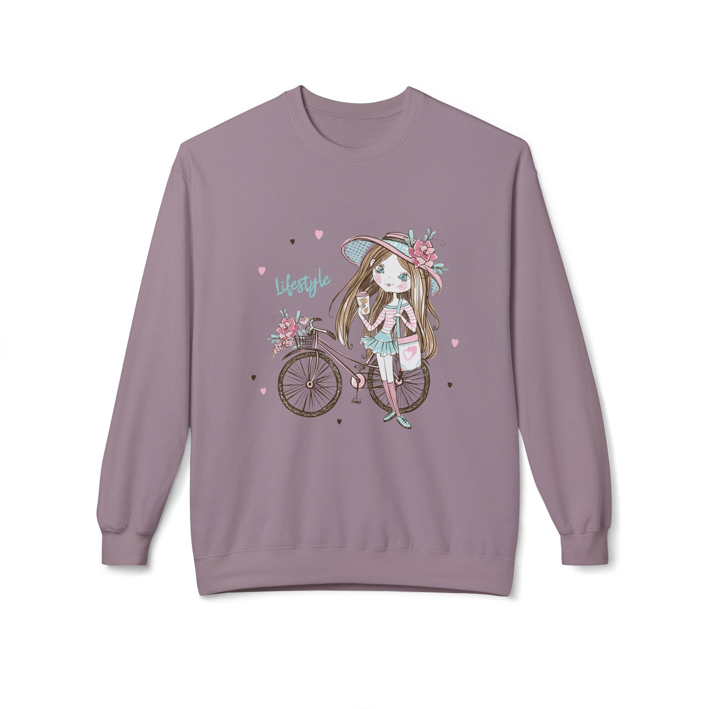 Chic Fleece Sweatshirt with Whimsical Bicycle Design - Perfect for Cozy Days, Gift for Cyclists, Cute Outfit for Spring, Birthday Paragon