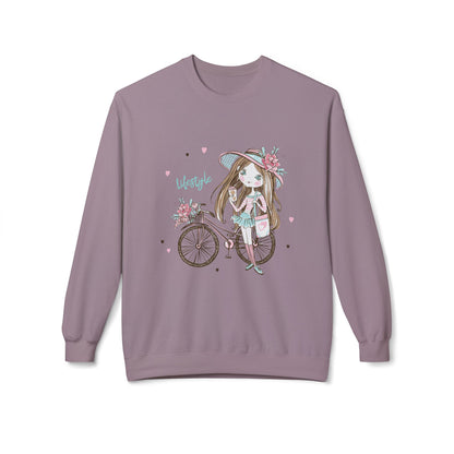 Chic Fleece Sweatshirt with Whimsical Bicycle Design - Perfect for Cozy Days, Gift for Cyclists, Cute Outfit for Spring, Birthday Paragon