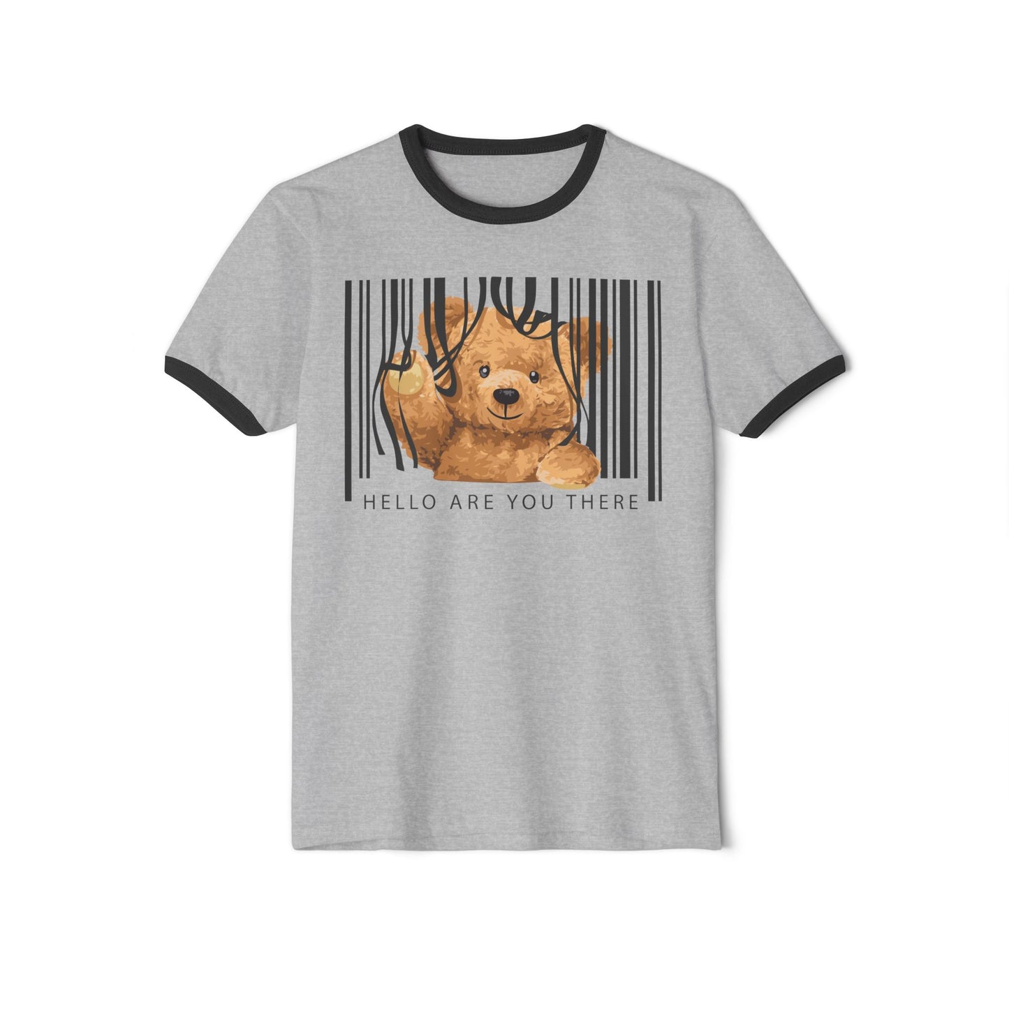 Whimsical Teddy Bear Ringer T-Shirt - Cute Gift for Kids, Funny Tee, Casual Wear, Birthday Present, Humor Apparel Heather Grey Black