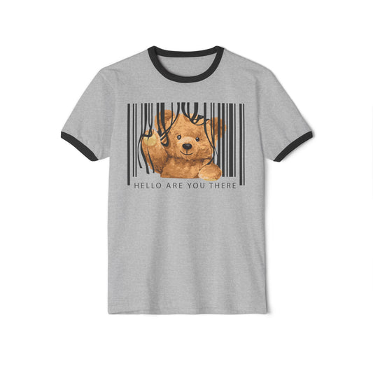 Whimsical Teddy Bear Ringer T-Shirt - Cute Gift for Kids, Funny Tee, Casual Wear, Birthday Present, Humor Apparel Heather Grey Black