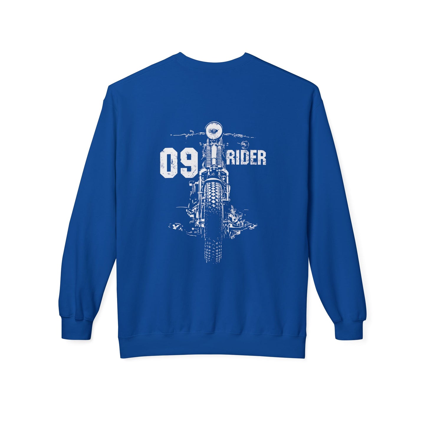 Retro Unisex Fleece Crew Sweatshirt - 09 Rider Design, Cozy Apparel, Gift for Bikers, Streetwear, Festival Wear, Everyday Comfort