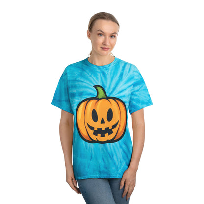 Halloween Tie-Dye Tee with Pumpkin Design, Unisex T-Shirt, Vibrant Graphic Tee, Fall Apparel, Spooky Season Shirt - Cozy Kawaii LLC