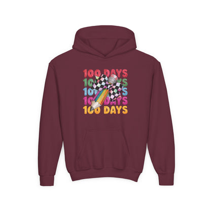 Colorful 100 Days Hoodie for Kids, Fun Sweatshirt for School Celebrations, Youth Fashion, Unique Gift for Students, Cozy Everyday Wear Maroon