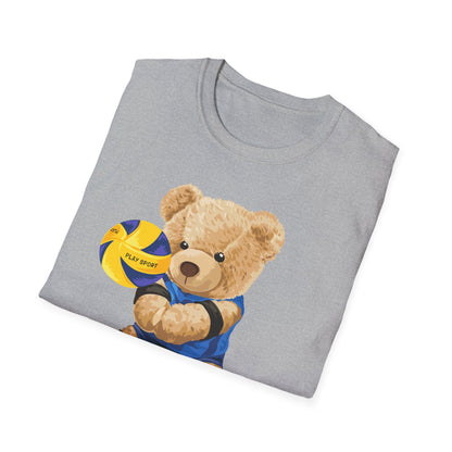 Cute Volleyball Bear T-Shirt, Unisex Softstyle Tee, Sportswear, Gift for Athletes, Fun Casual Wear, Sports Team Apparel