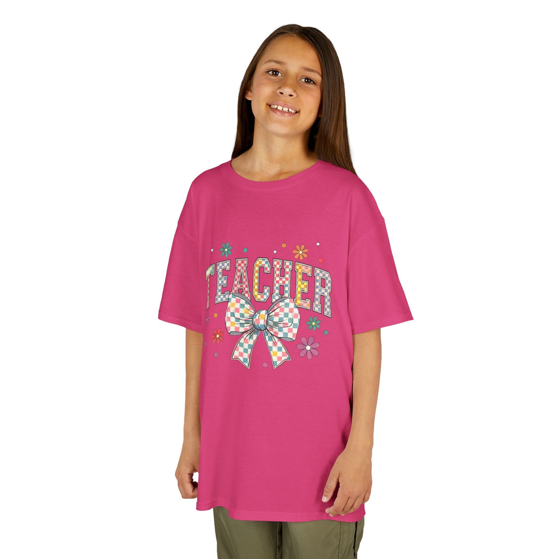 Teacher Kids Tee with Colorful Bow Design, Perfect for Back to School, Teacher Appreciation, Birthday Gift, Fun Classroom Wear