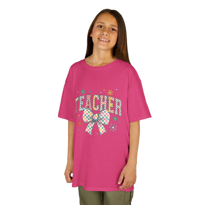 Teacher Kids Tee with Colorful Bow Design, Perfect for Back to School, Teacher Appreciation, Birthday Gift, Fun Classroom Wear