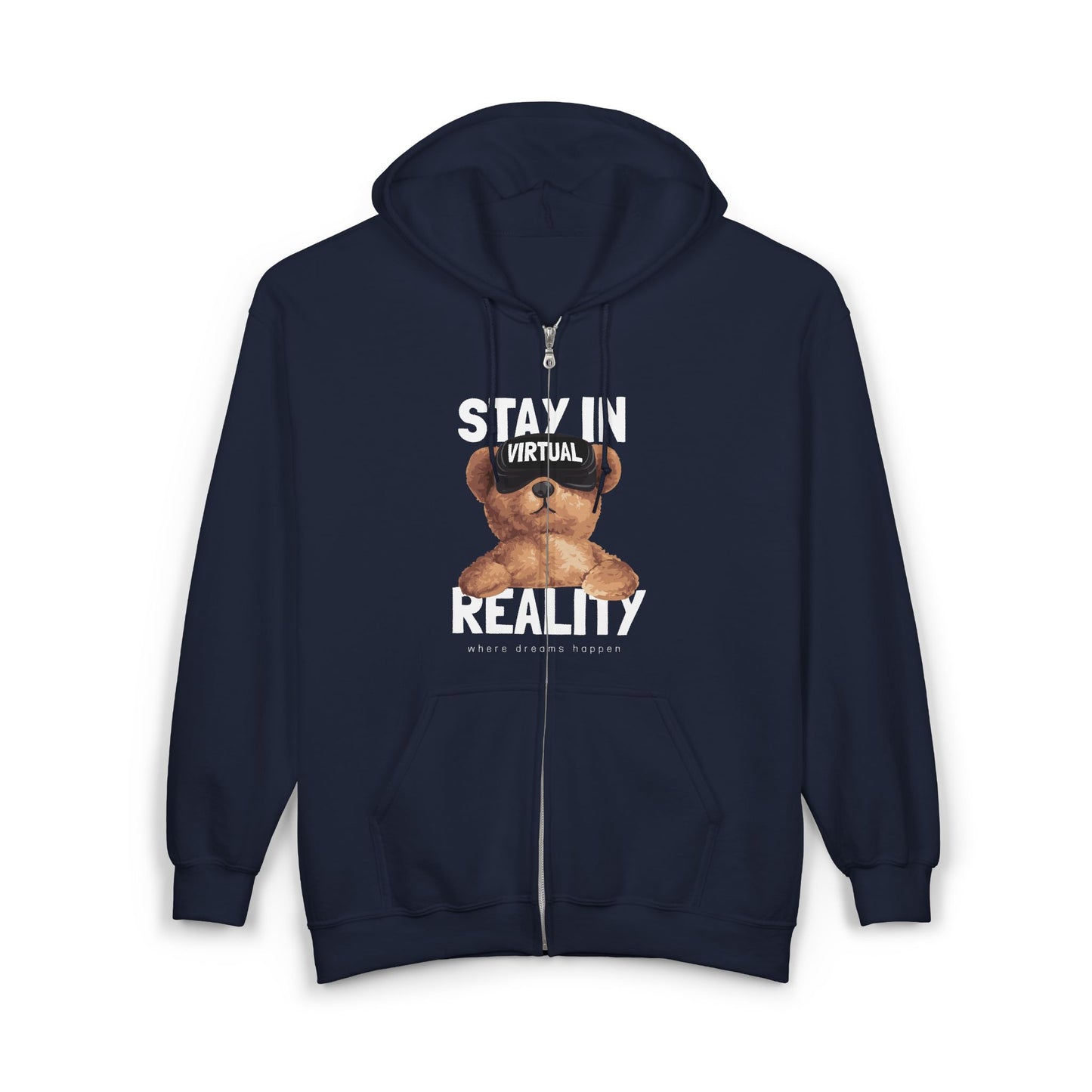 Stay in Virtual Reality Hoodie, Unisex Full Zip Sweatshirt, Perfect for Gamers, Gift for Tech Lovers, Cozy Layer for All Seasons