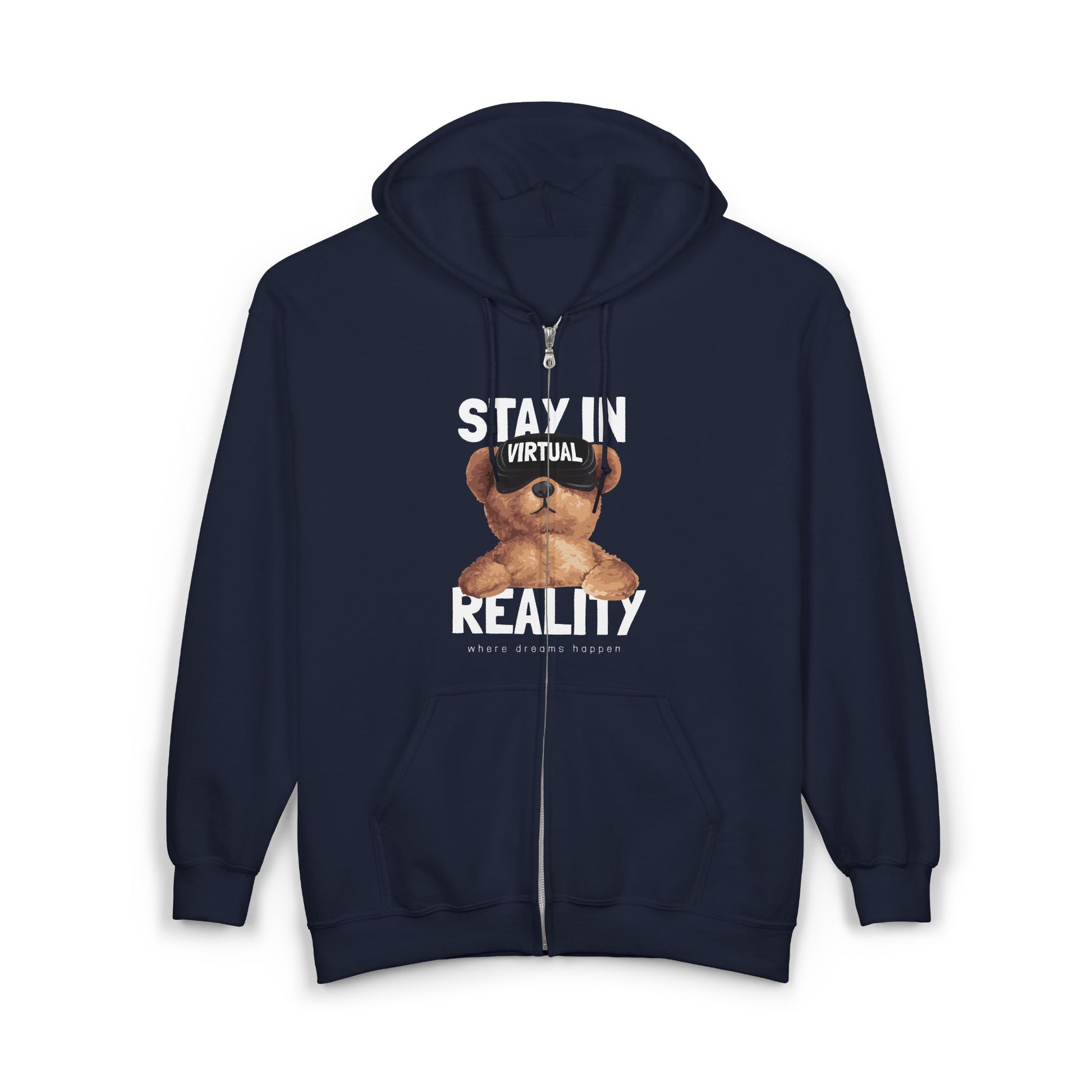 Stay in Virtual Reality Hoodie, Unisex Full Zip Sweatshirt, Perfect for Gamers, Gift for Tech Lovers, Cozy Layer for All Seasons