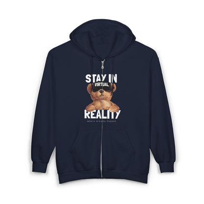 Stay in Virtual Reality Hoodie, Unisex Full Zip Sweatshirt, Perfect for Gamers, Gift for Tech Lovers, Cozy Layer for All Seasons