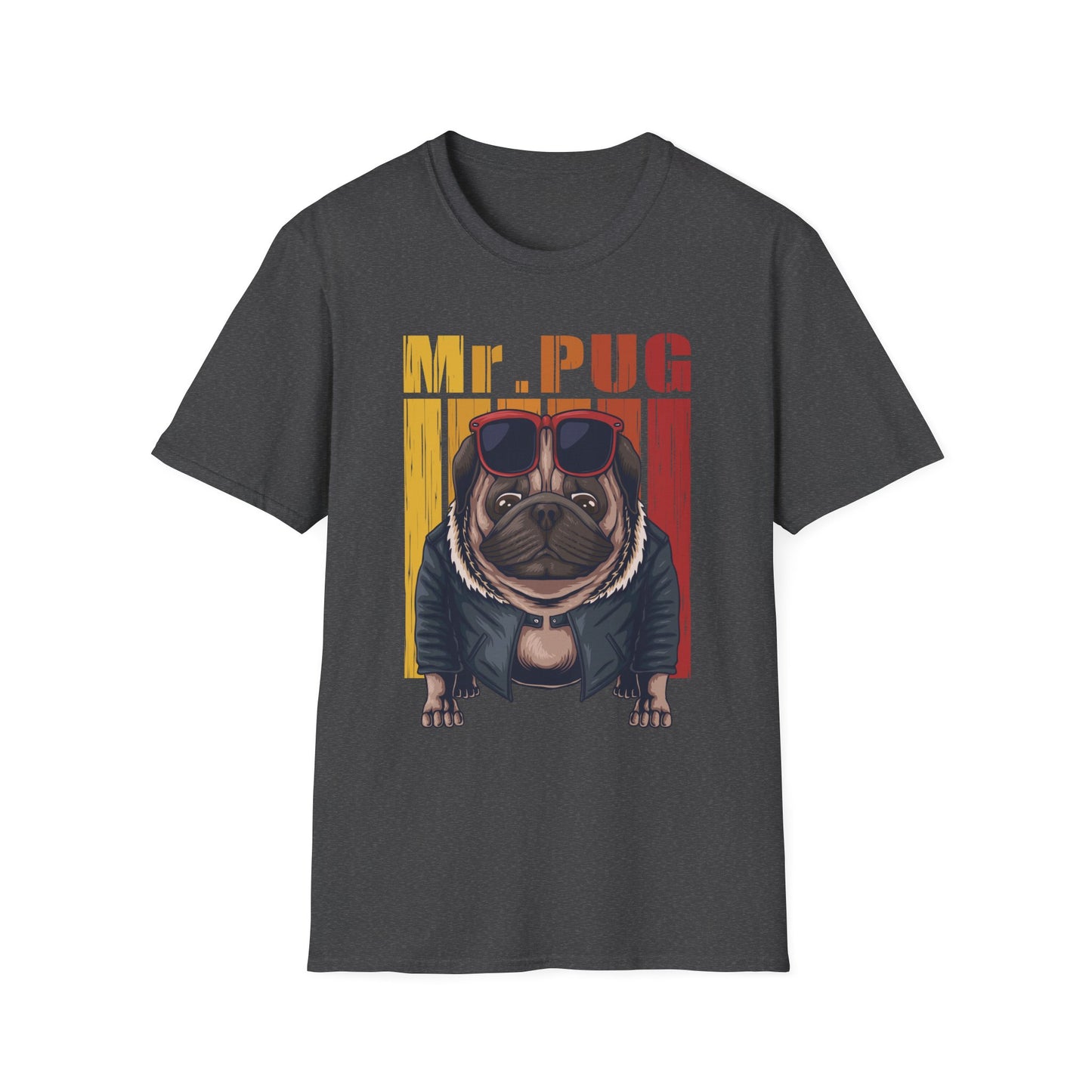 Pug Graphic T-Shirt for Dog Lovers, Unisex Softstyle Tee, Funny Pet Shirt, Gift for Dog Owners, Casual Wear, Birthday Gift Dark Heather
