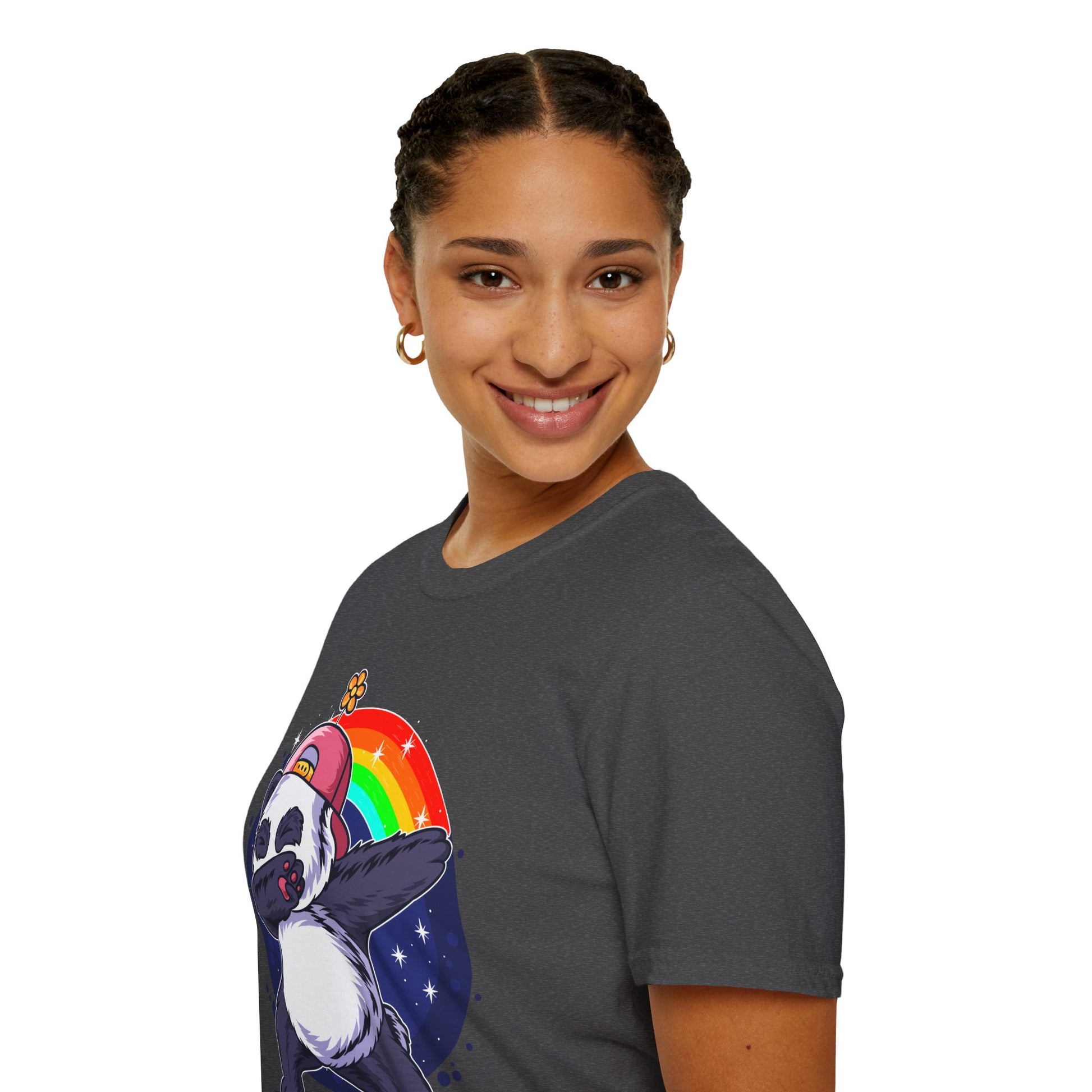 Rainbow Panda Unisex Softstyle T-Shirt, Cute Panda Tee, Gift for Animal Lovers, Fun Casual Wear, Birthday Present, Streetwear Fashion
